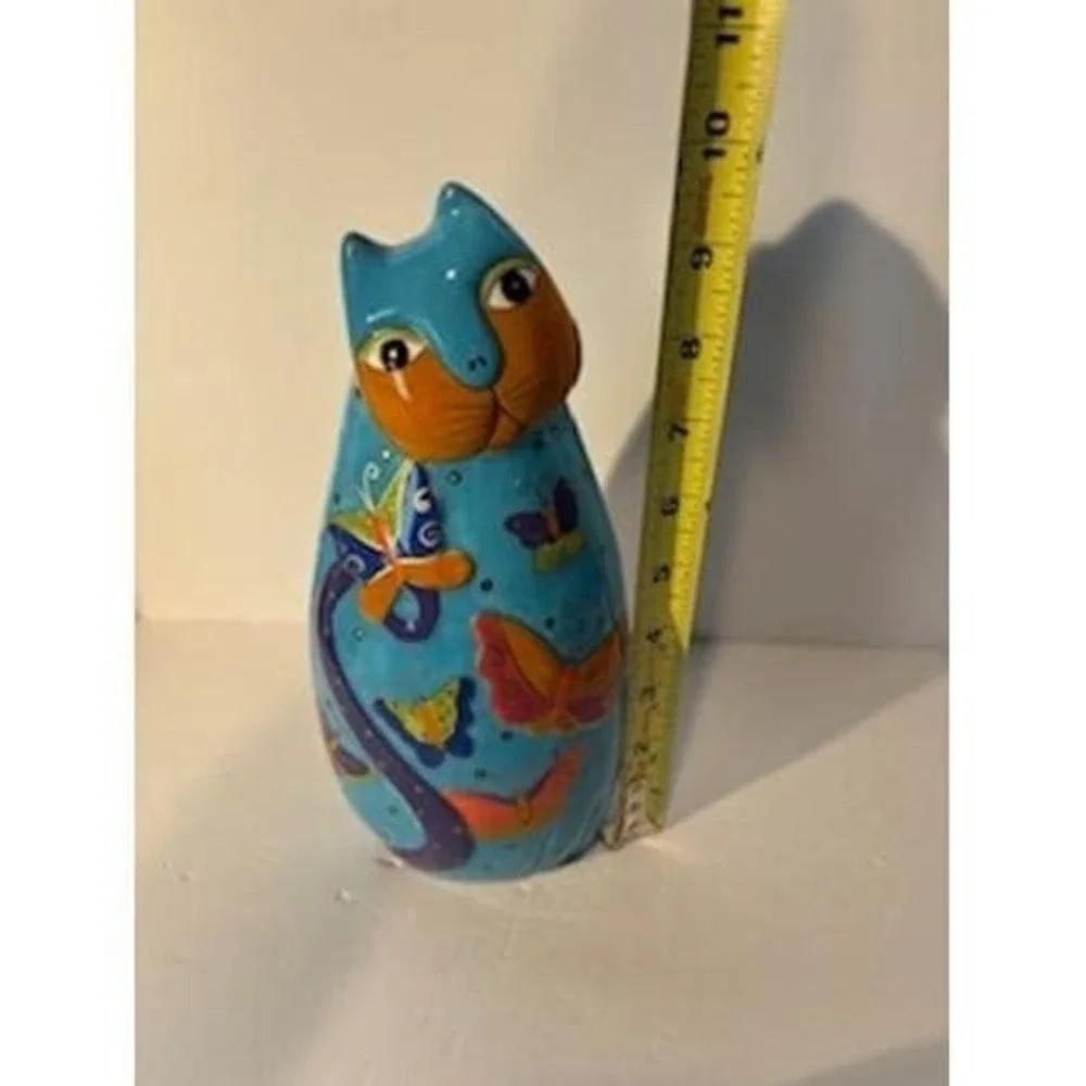 Vintage 90s Tall Laurel Burch Blue Cat Butterflies Figurine Gantz‎